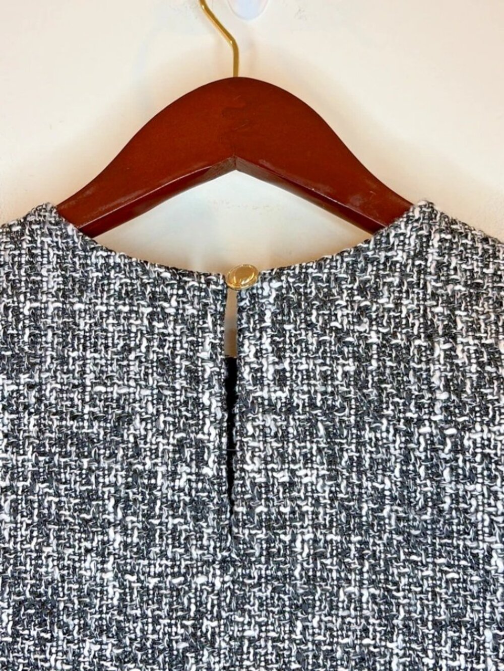 Abercrombie & Fitch Womens XS Tweed Woven Tee Top Black White Cropped Boxy Lined - Picture 9 of 14